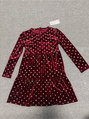George Burgundy Velvet Dress with Gold Polka Dots